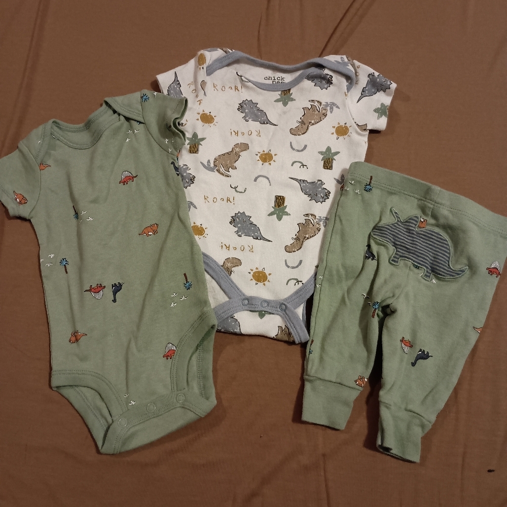 3pc‎ Baby Dinosaur Onesie Bundle